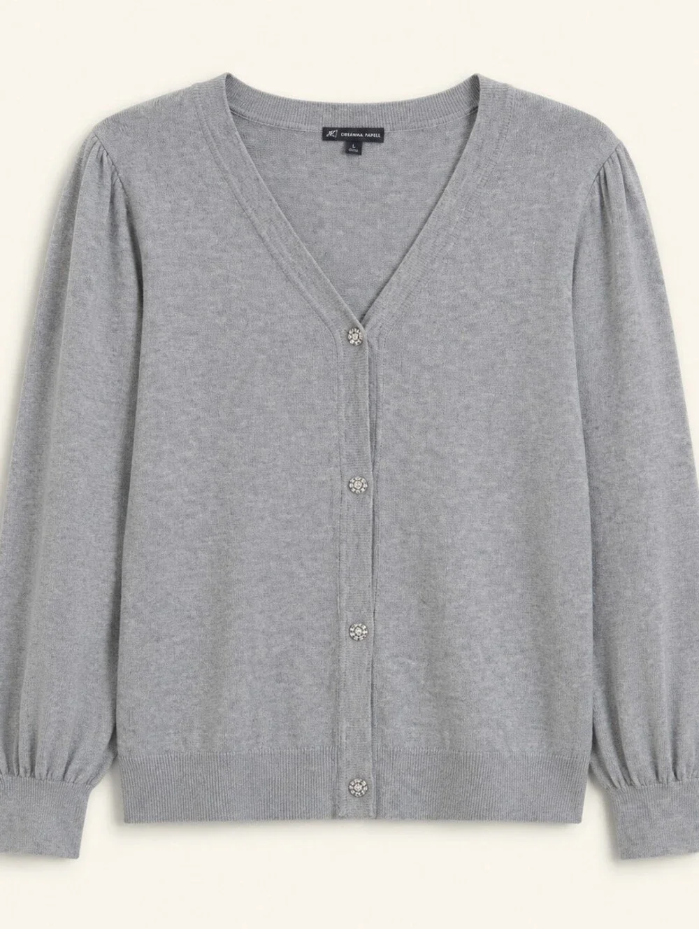 Adrianna Papell Gray Jeweled-Button Cardigan Large Feminine Coquette Office